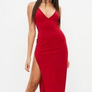 NWT!! Plunging Multistrap Red Dress with a Slit